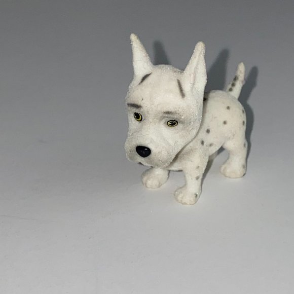 Pretend Play Velvety Flocked Miniature White Dog With Spots Pointed Ears Toy - Picture 9 of 9